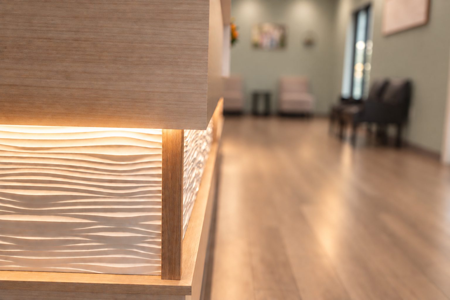 Reception desk and waiting area at DuBois Family Dentistry